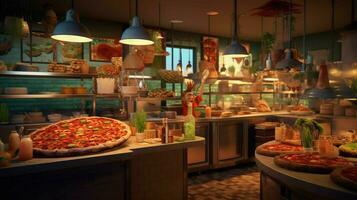 pizzeria with variety of pizzas and toppings photo