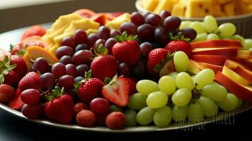 plato de Fresco Fruta y vegetales Perfecto foto