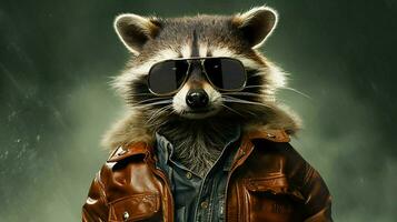 raccoon in a jacket with the word raccoon on it photo