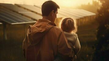 rear view of dad holding her little girl in arms photo