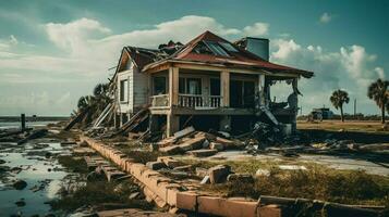 arruinado familia suburbano casa después huracán foto