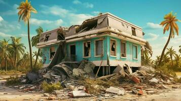 ruined family suburban house after hurricane photo