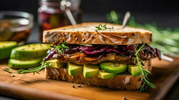 savor a vegan sandwich with generous filling photo