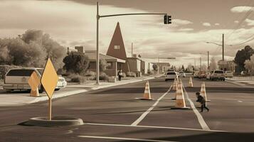 school crossing with cones and signage helping photo