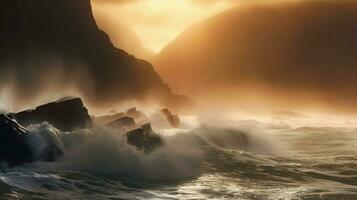 seascape with waves crashing against the shore photo