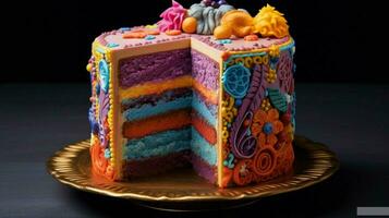 rebanada de pastel decorado con vibrante colores foto