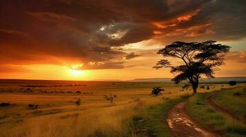 puesta de sol Kenia paisaje sabana foto