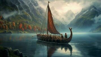 tall and graceful viking ship gliding through photo