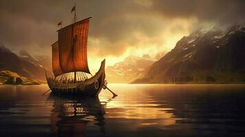 tall and graceful viking ship gliding through photo
