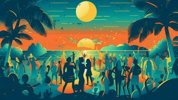 the image shows a night beach party with music photo