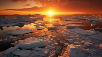the sun sets over the ice floes in the arctic ocean photo