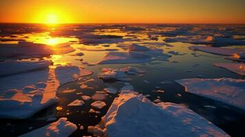 the sun sets over the ice floes in the arctic ocean photo