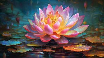 this artwork depicts a colorful lotus flower photo