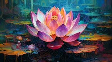 this artwork depicts a colorful lotus flower photo