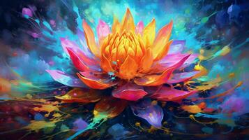 this artwork depicts a colorful lotus flower photo