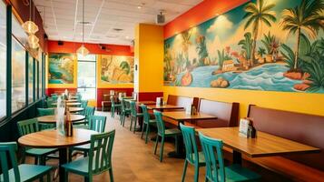topnotch vegan fast food restaurant with colourful photo
