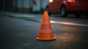 traffic cone being used as temporary marker photo