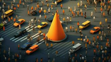 traffic cone in the middle of a busy intersection photo