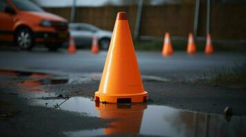 traffic cone being used as temporary marker photo