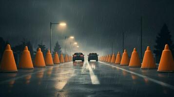 traffic cones being used as makeshift barrier photo