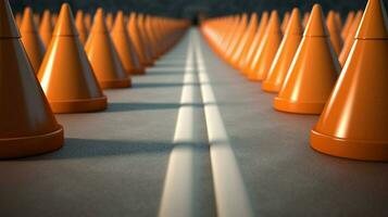 traffic cones in line forming straight photo