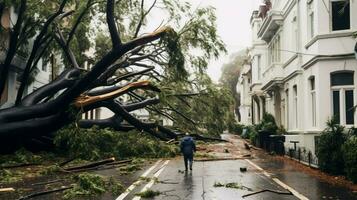 trees fell down under violent wind photo