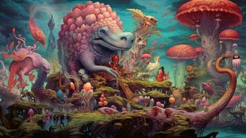 trippy animal fantasy world with creatures photo