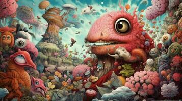 trippy animal fantasy world with creatures photo