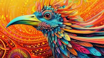 trippy bird with psychedelic patterns on its feat photo