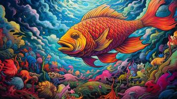 trippy fish swimming in psychedelic underwater photo