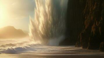 tsunami olas choque en contra imponente acantilado mandar foto