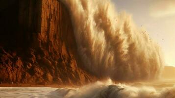 tsunami olas choque en contra imponente acantilado mandar foto