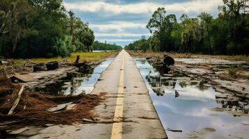 vacant road leading to reservoir after aftermath photo