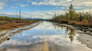 vacant road leading to reservoir after aftermath photo