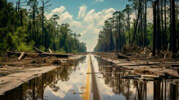 vacant road leading to reservoir after aftermath photo