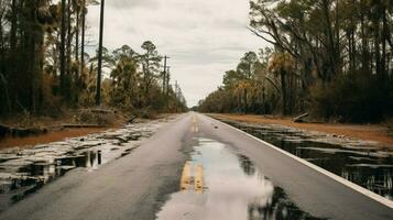 vacant road leading to reservoir after aftermath photo