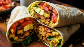 vegan breakfast burrito filled with scrambled photo