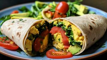 vegan breakfast burrito filled with scrambled photo