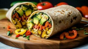 vegan breakfast burrito filled with scrambled photo