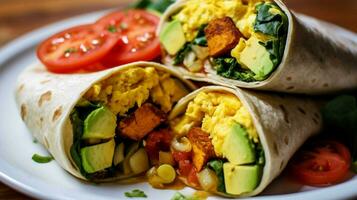 vegan breakfast burrito filled with scrambled photo