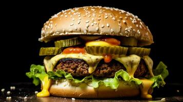 vegan cheeseburger using vegan cheese and meat photo