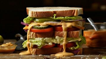 vegan sandwich with special sauce an explosion photo