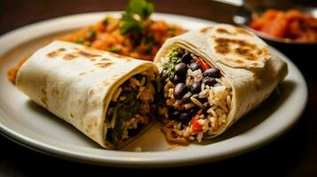 vegetarian burrito wrapped in flour tortilla photo