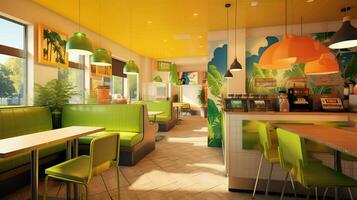 vegetarian fast food restaurant with colorful photo