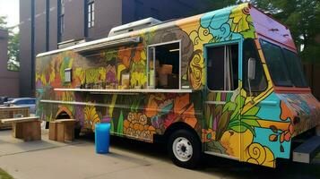 vegetarian food truck with variety of plantbased photo