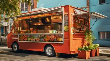 vegetarian food truck with variety of plantbased photo