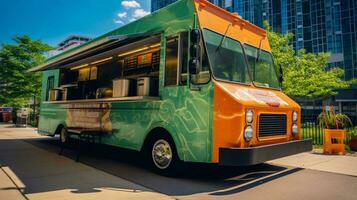 vegetarian food truck with variety of plantbased photo