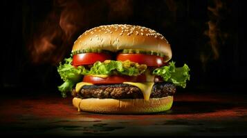 vegetariano hamburguesa con lechuga tomate y pepinillo en un foto