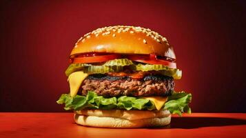 veggie burger with lettuce tomato and pickle on a photo