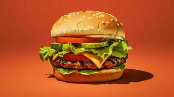 veggie burger with lettuce tomato and pickle on a photo